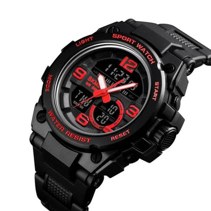 SKMEI Multifunctional Waterproof Sports Watch for Outdoors black red dual-display rugged sports watch, water resistant to 50m, ideal for hiking and swimming