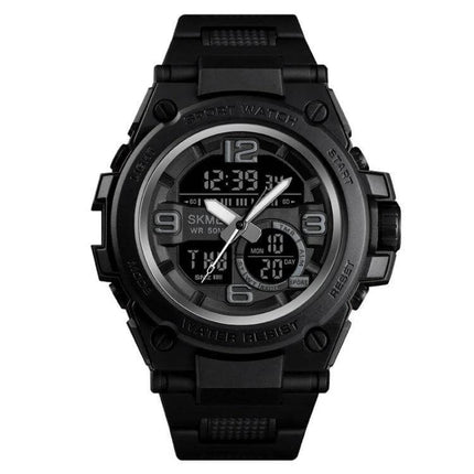 SKMEI Multifunctional Waterproof Sports Watch for Outdoors - black dual-display rugged sports watch, 50m water resistant