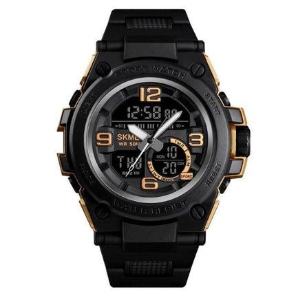 SKMEI Multifunctional Waterproof Sports Watch for Outdoors black and gold digital-analog watch, durable 50m water-resistant outdoor sports design