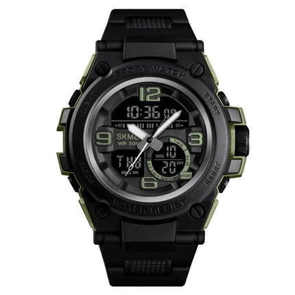 SKMEI Multifunctional Waterproof Sports Watch for Outdoors digital-analog black green rugged outdoor timepiece, water-resistant to 50m