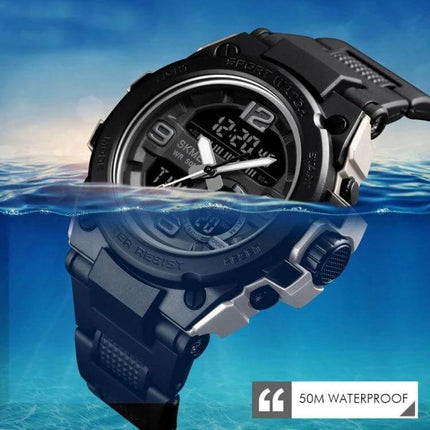 SKMEI Multifunctional Waterproof Sports Watch for Outdoors showing analog-digital display and 50m water resistance