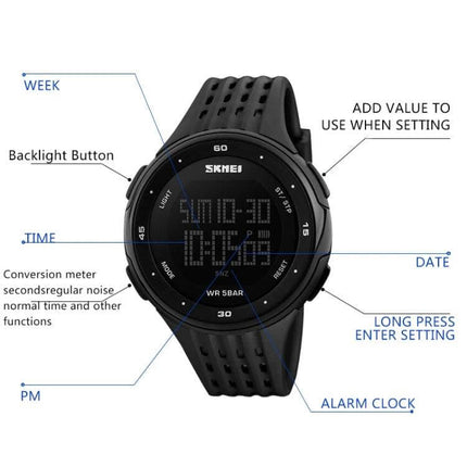SKMEI Men's Multi-Function Electronic Watch for Outdoor Activities digital display sports watch with stopwatch dual time zones and durable water-resistant design