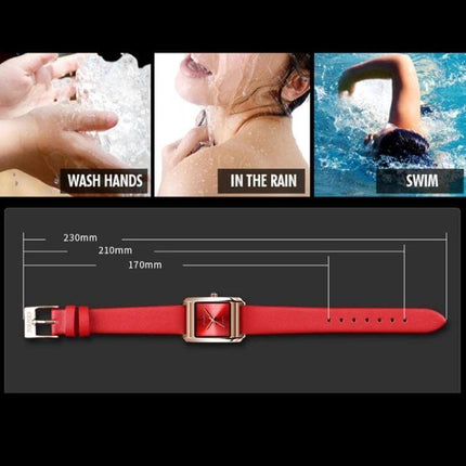 SKMEI Men's Multi-Function Electronic Watch for Outdoor Activities showing red strap, water-resistant use for wash hands, rain, and swim