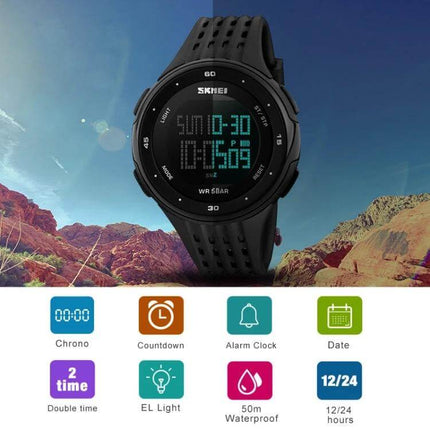 SKMEI Men's Multi-Function Electronic Watch for Outdoor Activities – black digital sports watch with stopwatch, dual time and 50m water resistance