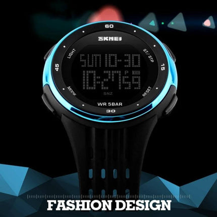 SKMEI Men's Multi-Function Electronic Watch for Outdoor Activities digital sports watch with blue bezel, stopwatch and dual time display