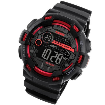 SKMEI Men's Digital Sports Watch for Outdoor Activities — black red durable waterproof digital watch for hiking running and swimming