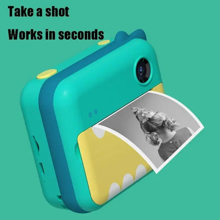 Kids Instant Dual Lens Mini Camera With Green Dinosaur