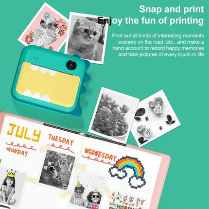 Kids Instant Dual Lens Mini Camera With Green Dinosaur
