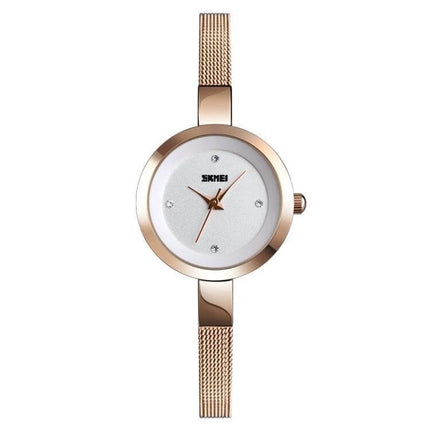 SKMEI Ladies Business Casual Stainless Steel Quartz Watch in Rose Gold - slim rose gold mesh strap analog watch for women