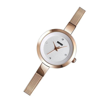 SKMEI Ladies Business Casual Stainless Steel Quartz Watch in Rose Gold slim rose gold mesh strap analog dial for everyday office wear