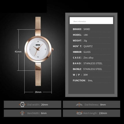 SKMEI Ladies Business Casual Stainless Steel Quartz Watch in Rose Gold - rose gold ladies quartz watch, 41mm dial, stainless steel band