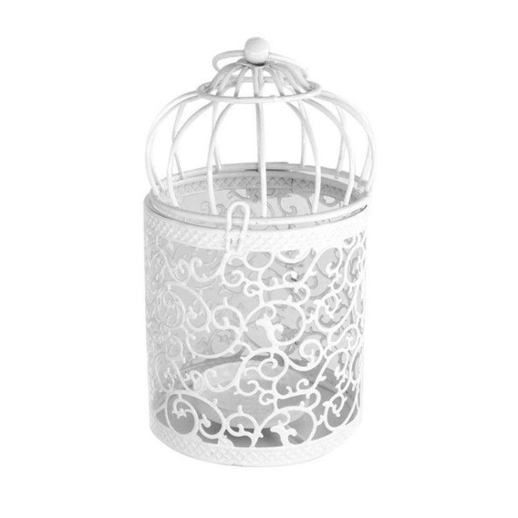 Vintage Wrought Iron Bird Cage Candle Holder with Floral Design for Elegant Home Decor