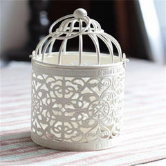 Vintage Wrought Iron Bird Cage Candle Holder with Floral Design for Elegant Home Decor