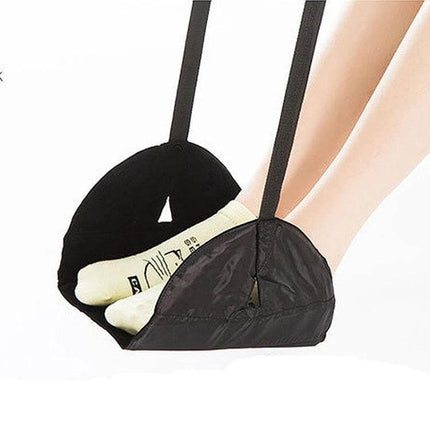 Portable Mini Foot Rest Hammock For Office Chair Black hanging under desk supporting feet for ergonomic comfort, lightweight and portable