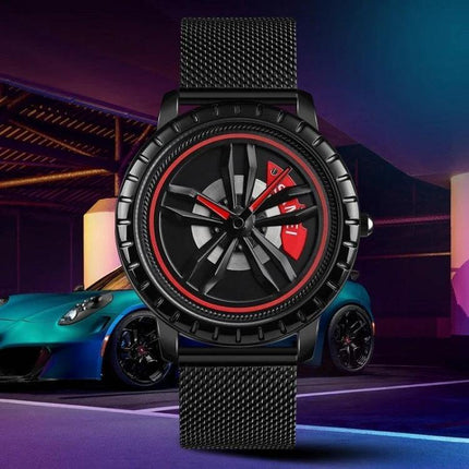 SKMEI Men's Waterproof Quartz Watch for Everyday Style and Comfort black mesh strap sporty red-accent dial, water-resistant casual men's timepiece