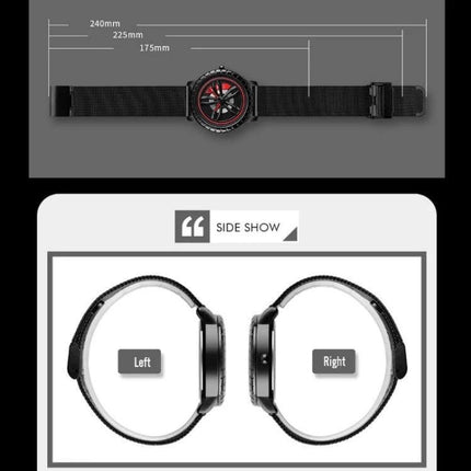 SKMEI Men's Waterproof Quartz Watch for Everyday Style and Comfort - black strap watch with red-accent dial, dimensions and left/right side views