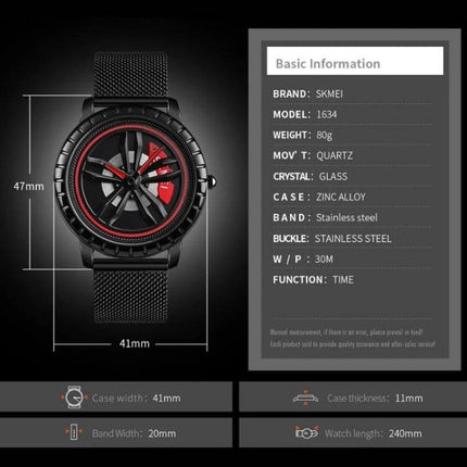 SKMEI Men's Waterproof Quartz Watch for Everyday Style and Comfort - black mesh band, 41mm case, 30M water resistant, sporty pointer dial