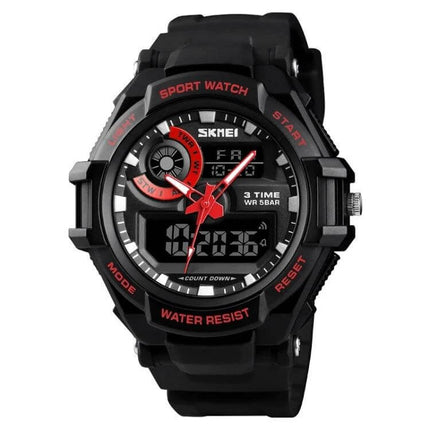 SKMEI Men's Waterproof Sports Digital Watch for Everyday Use black resin PU strap digital-analog display water resistant 50m sports watch