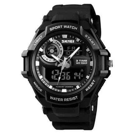 SKMEI Men's Waterproof Sports Digital Watch for Everyday Use - black durable PU strap, resin mirror, 50m water resistant sports watch