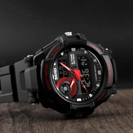 SKMEI Men's Waterproof Sports Digital Watch for Everyday Use - black red durable PU strap digital face, 50m water resistant sports watch