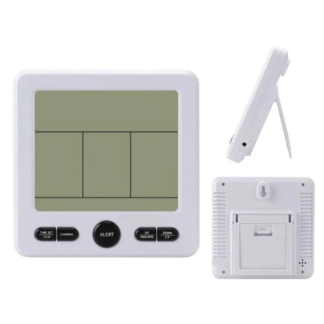 Wireless Thermometer And Hygrometer With Color Alarm compact dual-unit indoor host and outdoor sensor with color alert display