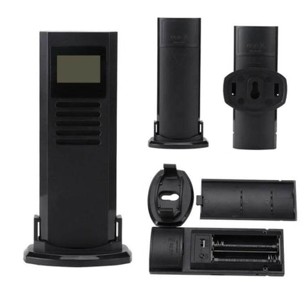 Wireless Thermometer And Hygrometer With Color Alarm - black indoor host and outdoor sensor set with display and battery compartment