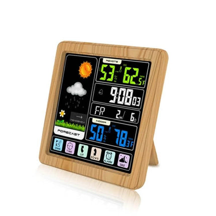 Wireless Weather Clock With Wood Grain Finish For Home Use - digital indoor temperature humidity forecast clock with wood grain frame