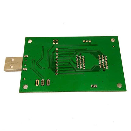High-Frequency IC Test Socket for USB Programming Applications green PCB board with USB connector and IC pin footprint