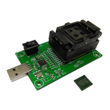 USB Socket for Programming Mobile Phone Components - USB programmer board with IC test socket for EMCP chips, plug-and-test without soldering