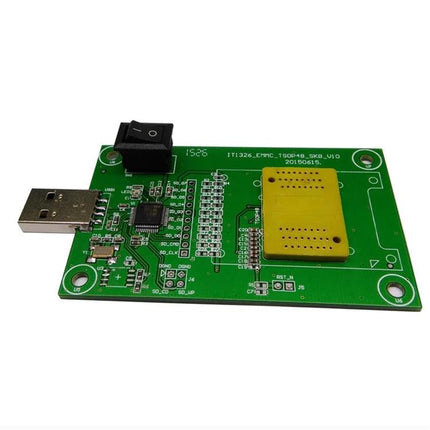 USB Socket for Programming Mobile Phone Components board with USB plug, yellow IC test socket for EMCP programming and solderless chip testing