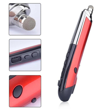 Wireless Multi-Function Pen for Presentations and Whiteboards red 2.4GHz presenter with stylus tip, slide control buttons and clip