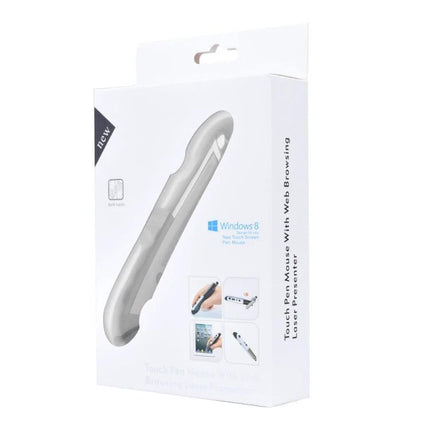Wireless Multi-Function Pen for Presentations and Whiteboards in retail packaging showing pen and features, 2.4GHz wireless presenter up to 10m