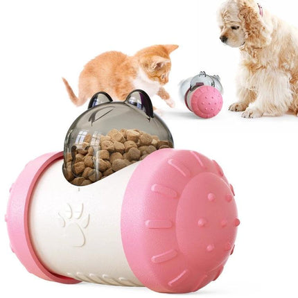 Interactive Balance Toy for Pets During Home Playtime - pink wobble feeder dispensing kibble for cat and small dog