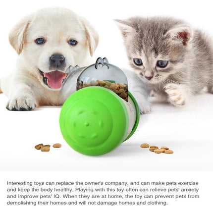 Interactive Balance Toy for Pets During Home Playtime - green wobble feeder releasing kibble for curious puppy and kitten