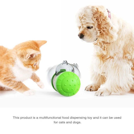 Interactive Balance Toy for Pets During Home Playtime with cat and dog batting a green self-weighted food dispensing toy