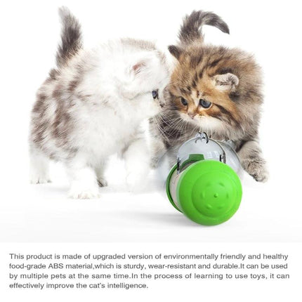 Interactive Balance Toy for Pets During Home Playtime - two curious kittens batting a wobbling green-and-white treat-dispensing balance toy