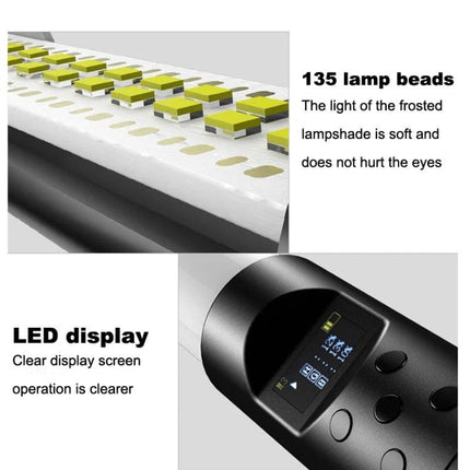 Adjustable RGB Light Stick for Photography Sessions with 135 lamp beads and LED display showing settings