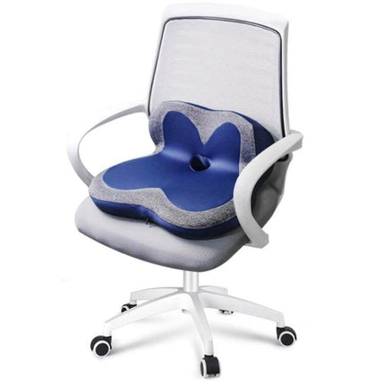 Memory Foam Petal Seat Cushion For Office Chair And Car on ergonomic office chair showing blue petal design and center hollow for lumbar support