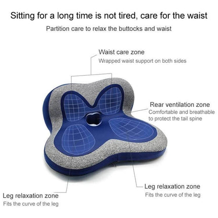 Memory Foam Petal Seat Cushion For Office Chair And Car - Blue petal-shaped ergonomic cushion with waist, rear ventilation and leg relaxation zones