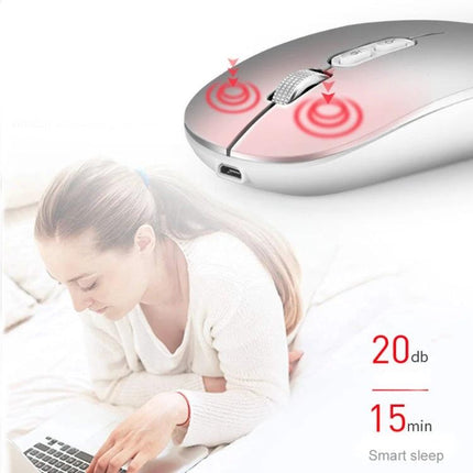 Wireless Office Mouse with Voice Assistant and Color Options shown in pink with low-noise clicks and hands-free voice command features