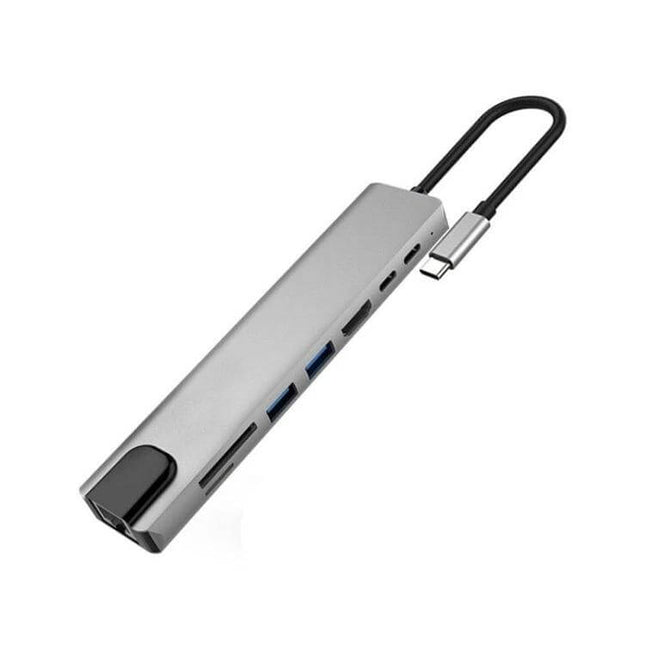 Type-C Multi-Port Docking Station for Versatile Connections with HDMI, Ethernet, USB-A and SD card slots in slim aluminum design