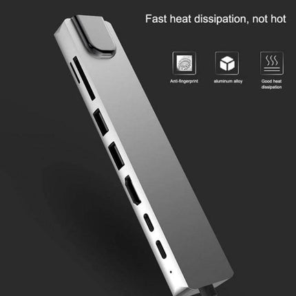 Type-C Multi-Port Docking Station for Versatile Connections showing HDMI, USB, SD card slots and compact aluminum design