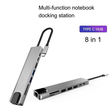 Type-C Multi-Port Docking Station for Versatile Connections compact 8-in-1 USB-C hub with HDMI 4K, Ethernet, multiple USB ports