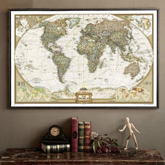 Póster antiguo de pared, mapa del mundo retro de papel Kraft mate, tamaño: 21 x 30 cm