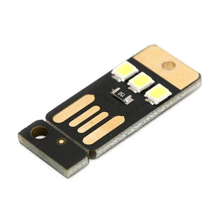 LED Keychain Light for Camping and Desk Use – compact USB LED module with three LEDs, metal keyring hole for camping or desk illumination