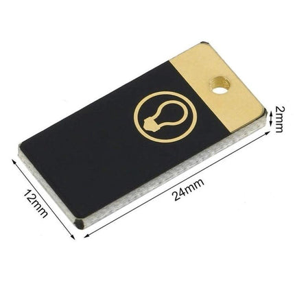LED Keychain Light for Camping and Desk Use slim compact rectangular LED keychain with gold accent and hole, 24x12x2mm, ideal for tent or desk lighting