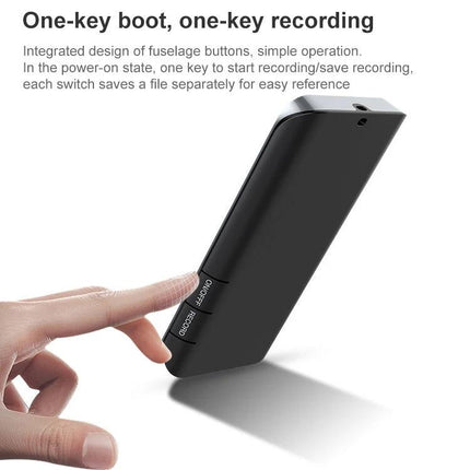 Portable Bluetooth MP3 Player for Music Playback and Recording showing compact black device with one-key recording and touch buttons