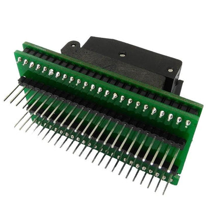 QFP48 Programming Socket for IC Chip Testing with 0.5mm Pitch green PCB test socket showing pins and connector for QFP48/PQFP48