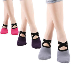 Elegant Backless Non-Slip Yoga Socks with Cross Straps for Women