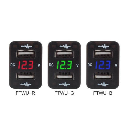 Toyota Car Charger With Dual USB Ports For In Vehicle Use compact dual-USB 5V 4.2A charger with digital voltmeter in three LED colors